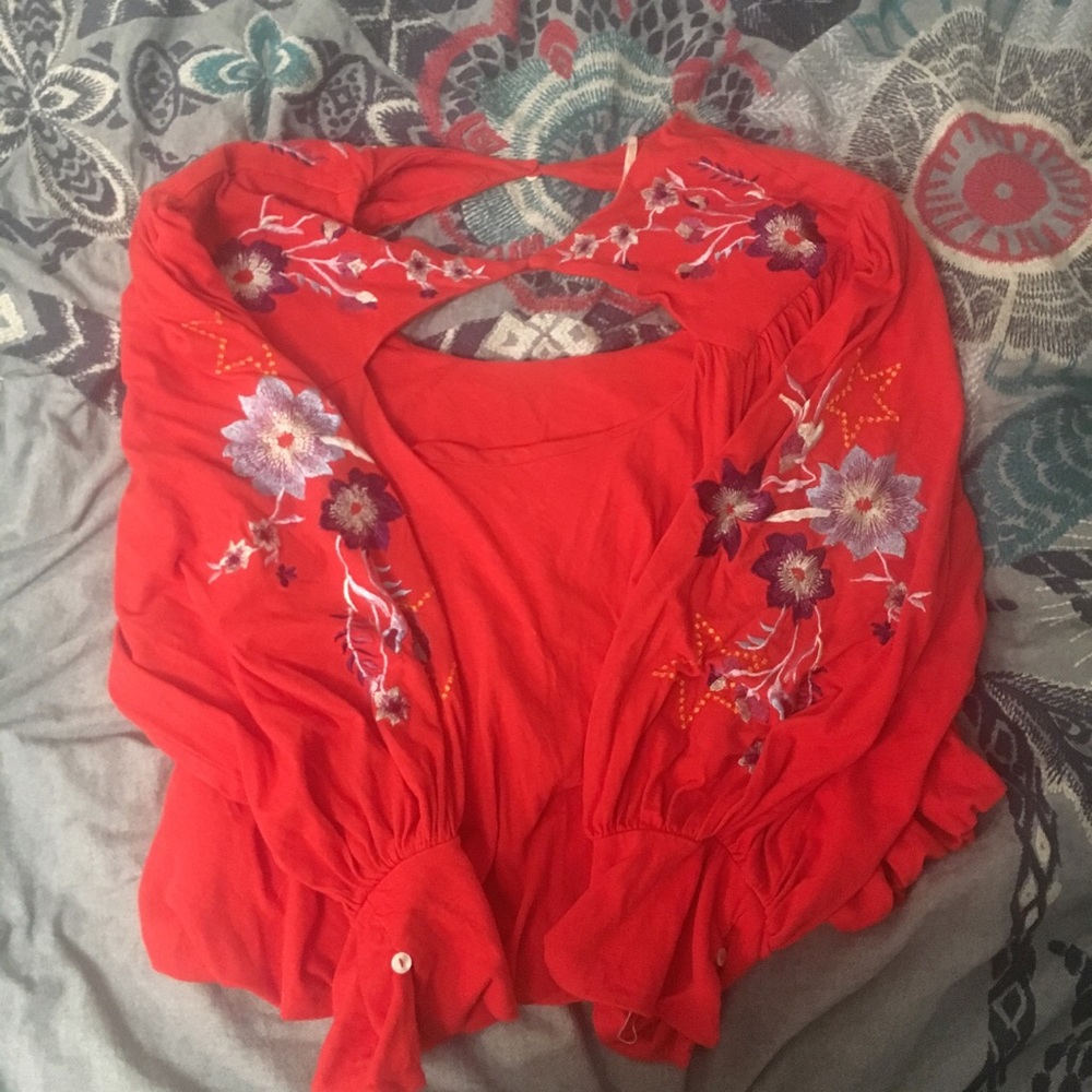 free people red long sleeve top